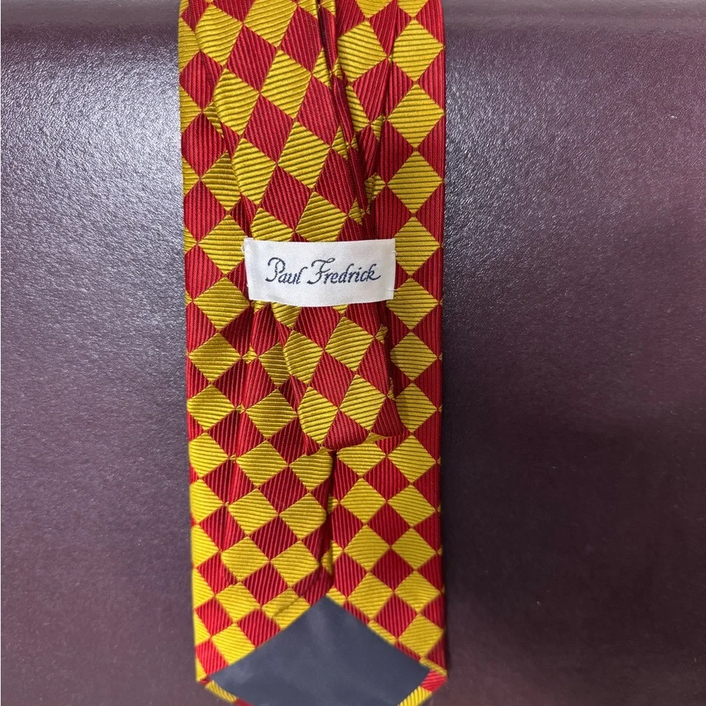 Paul Fredrick Red and Yellow Checkered Tie